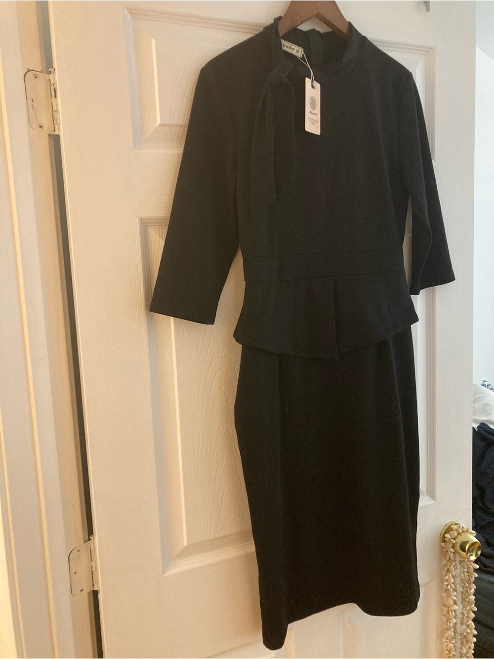 Moyabo medium NWT Classic Black Midi Peplum Dress with Neck Tie